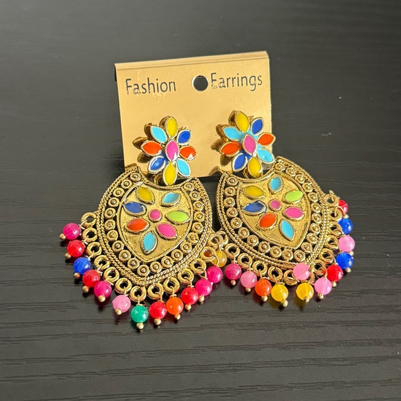 Ethnic Indian Wear Jewelry - Ethnic Indian Wear Multicolor Gold Earrings